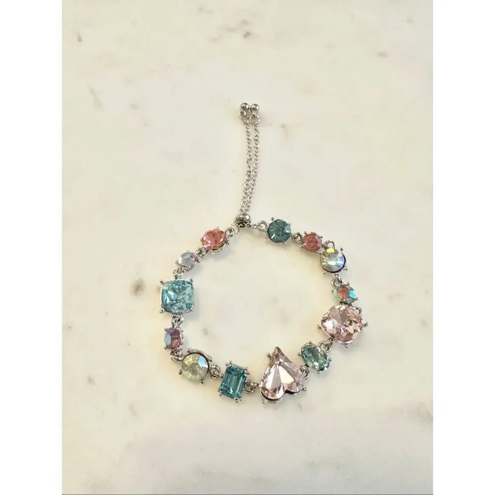 Iridescent pink and blue rhinestone toggle friendship bracelet